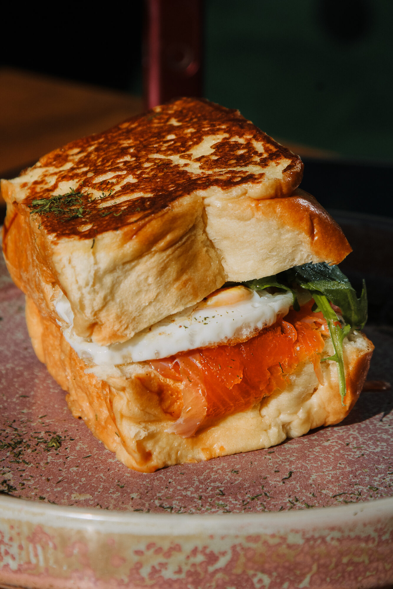 Salmon brioche sandwich